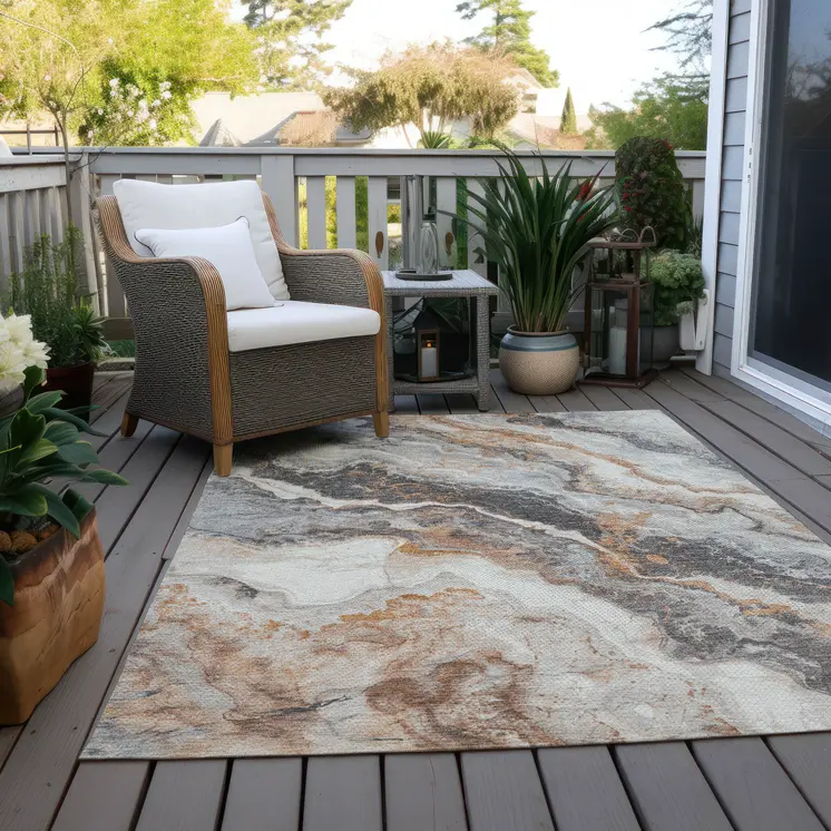 8' X 10' Silver And Copper Abstract Washable Indoor Outdoor Area Rug