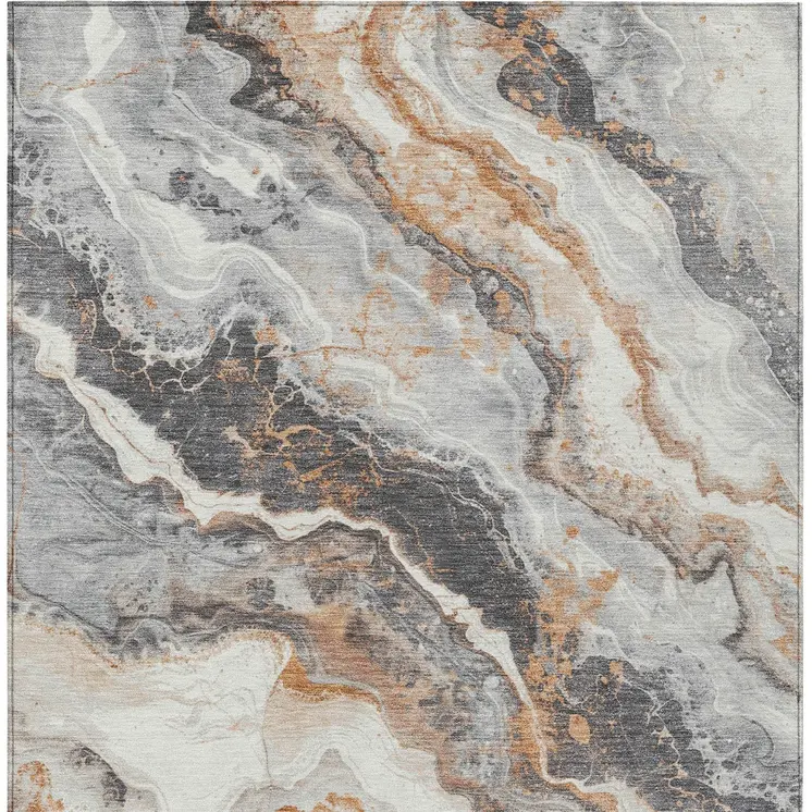 8' X 10' Silver And Copper Abstract Washable Indoor Outdoor Area Rug