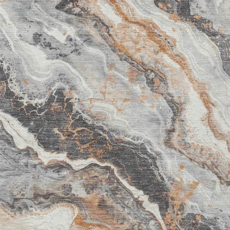 9' X 12' Silver And Copper Abstract Washable Indoor Outdoor Area Rug