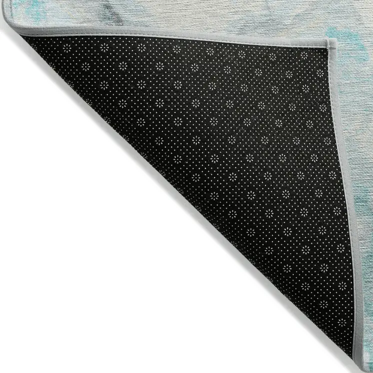 5' X 8' Teal Blue And Silver Abstract Washable Indoor Outdoor Area Rug
