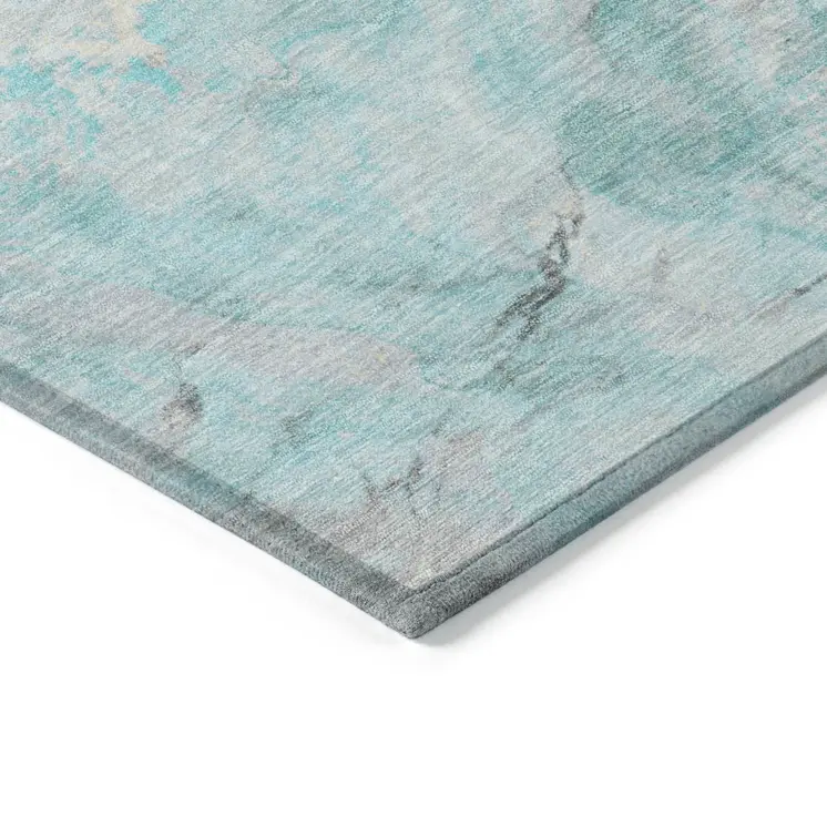 8' X 10' Teal Blue And Silver Abstract Washable Indoor Outdoor Area Rug