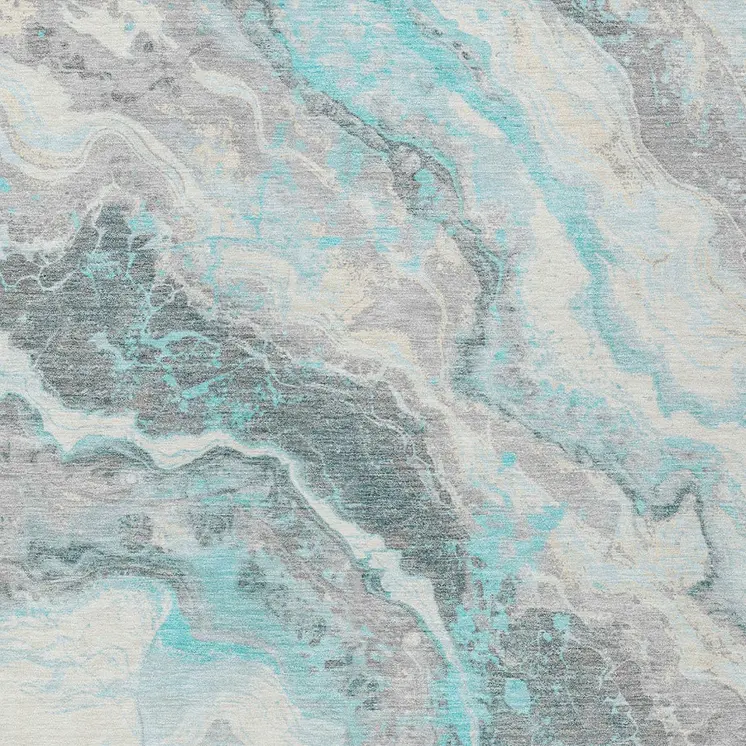 8' X 10' Teal Blue And Silver Abstract Washable Indoor Outdoor Area Rug