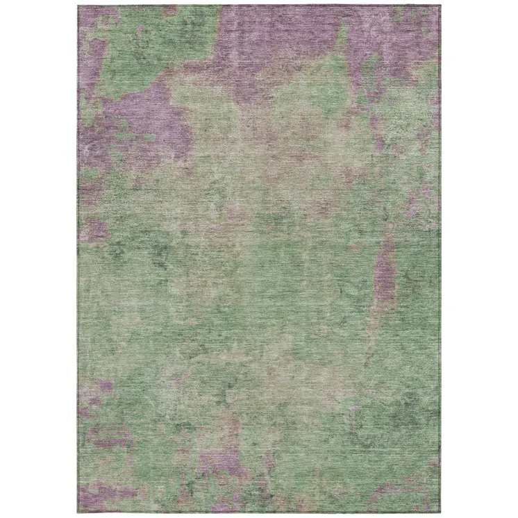 5' X 8' Artichoke Green And Eggplant Abstract Washable Indoor Outdoor Area Rug