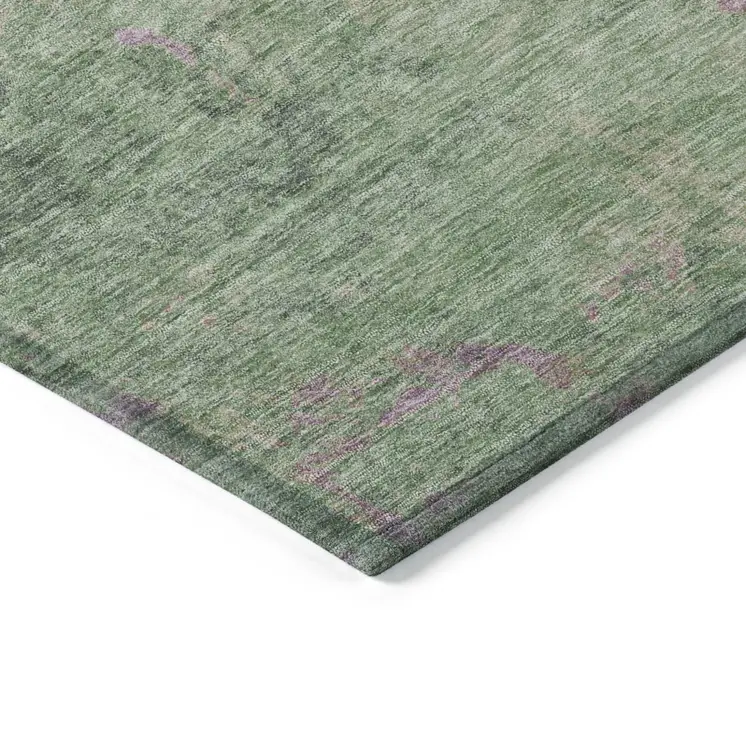 5' X 8' Artichoke Green And Eggplant Abstract Washable Indoor Outdoor Area Rug