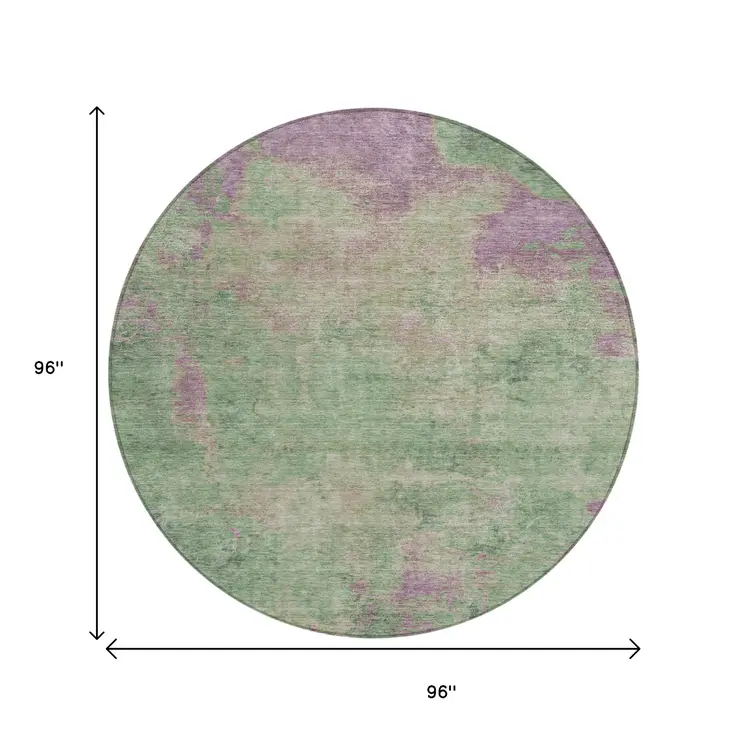 8' Artichoke Green And Eggplant Round Abstract Washable Indoor Outdoor Area Rug