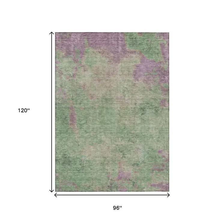 8' X 10' Artichoke Green And Eggplant Abstract Washable Indoor Outdoor Area Rug