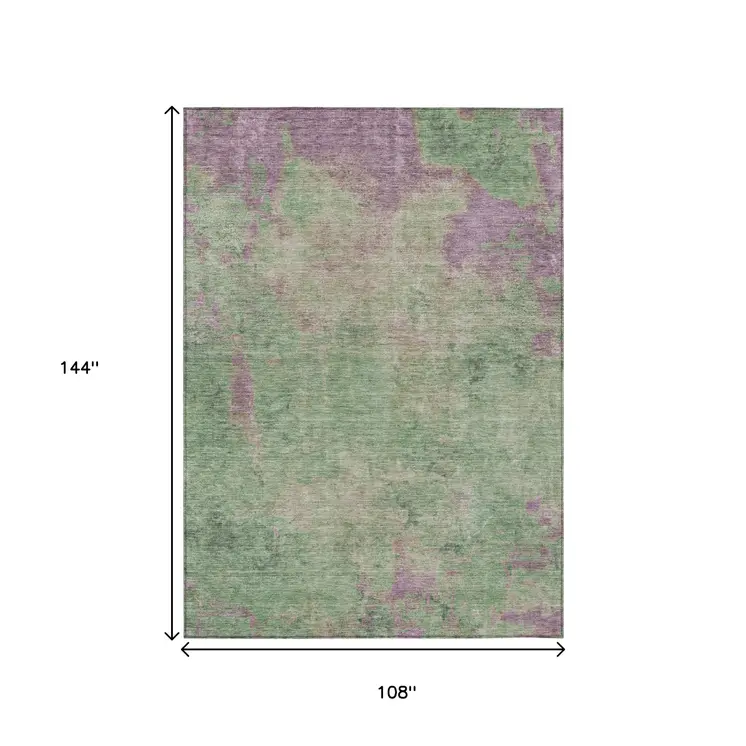 9' X 12' Artichoke Green And Eggplant Abstract Washable Indoor Outdoor Area Rug