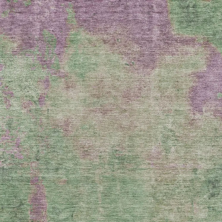 9' X 12' Artichoke Green And Eggplant Abstract Washable Indoor Outdoor Area Rug