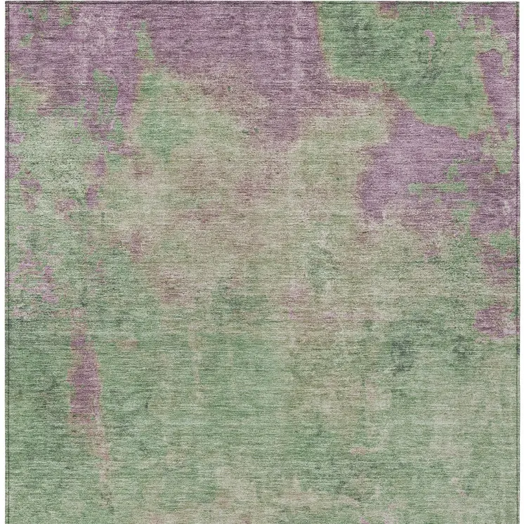 10' X 14' Artichoke Green And Eggplant Abstract Washable Indoor Outdoor Area Rug