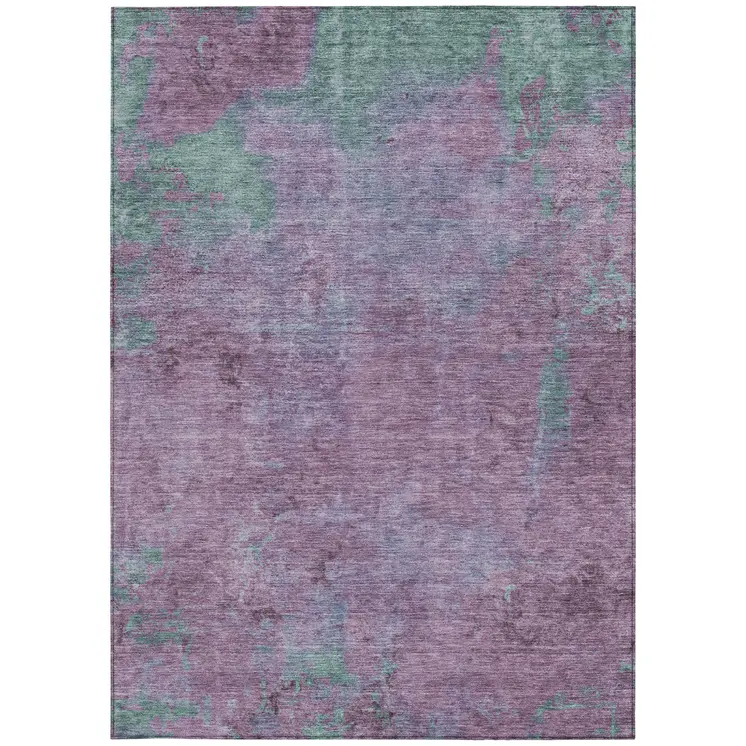 5' X 8' Lavender And Teal Blue Abstract Washable Indoor Outdoor Area Rug