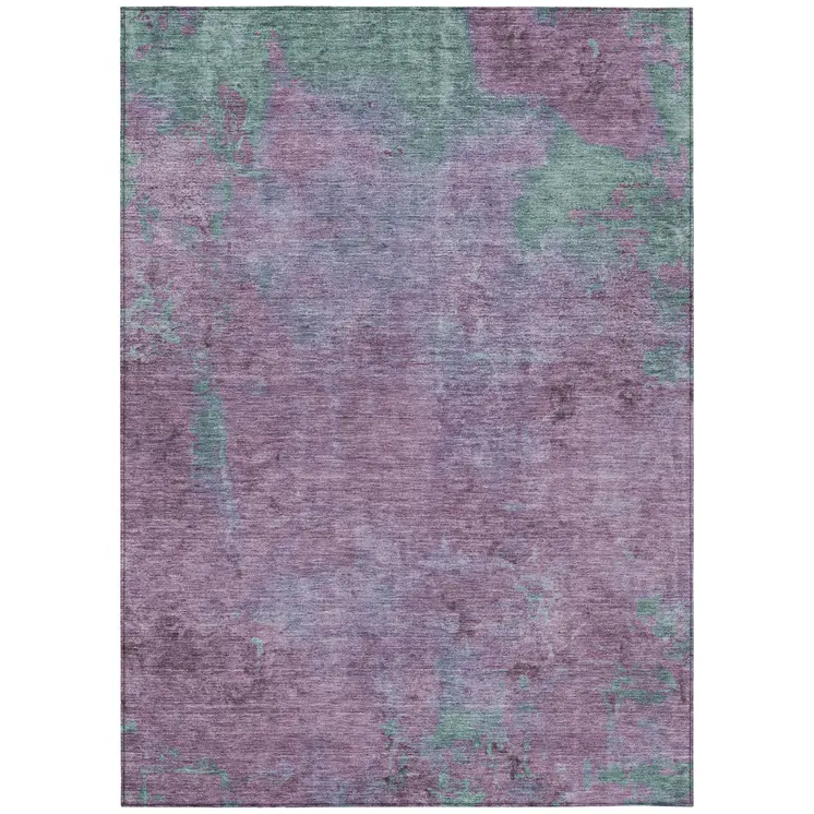 5' X 8' Lavender And Teal Blue Abstract Washable Indoor Outdoor Area Rug