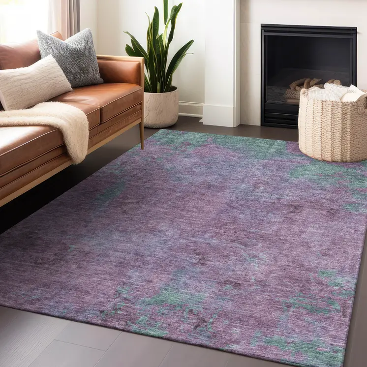 5' X 8' Lavender And Teal Blue Abstract Washable Indoor Outdoor Area Rug