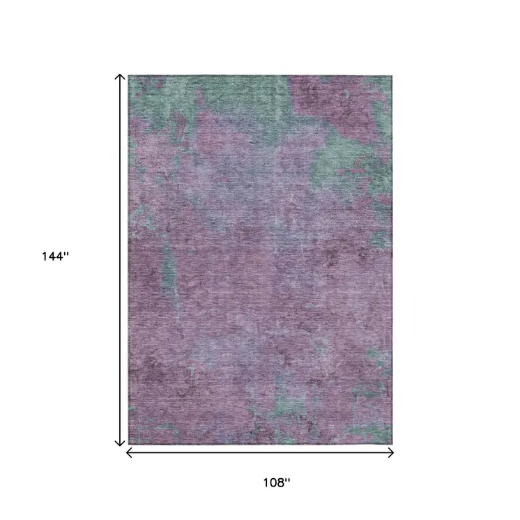9' X 12' Lavender And Teal Blue Abstract Washable Indoor Outdoor Area Rug