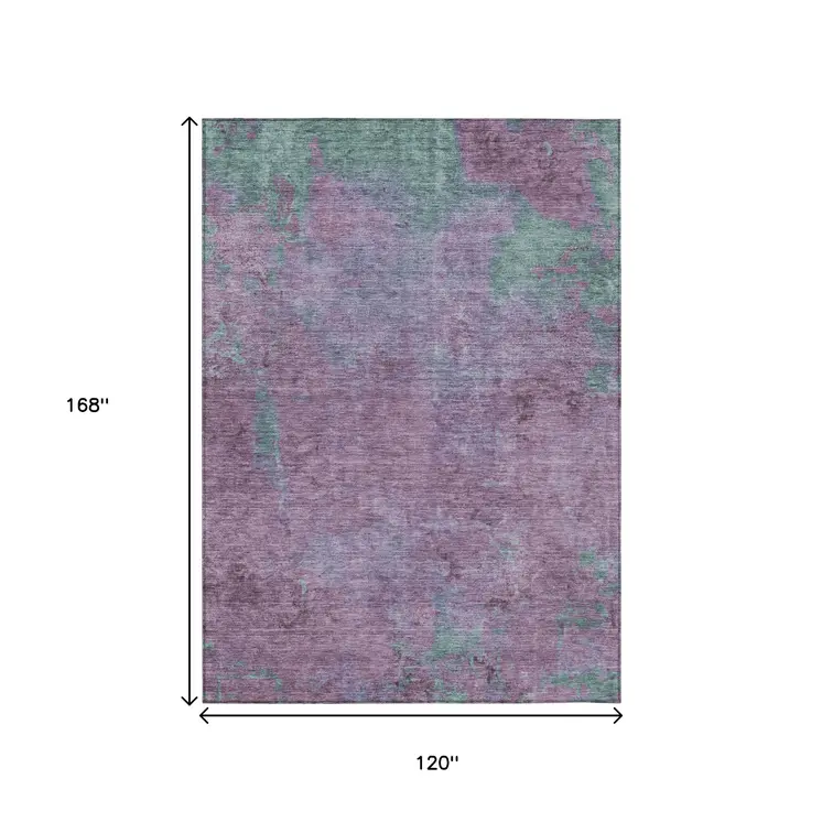10' X 14' Lavender And Teal Blue Abstract Washable Indoor Outdoor Area Rug