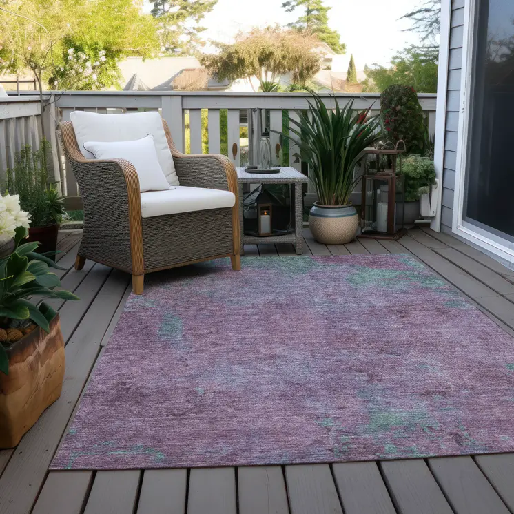 10' X 14' Lavender And Teal Blue Abstract Washable Indoor Outdoor Area Rug