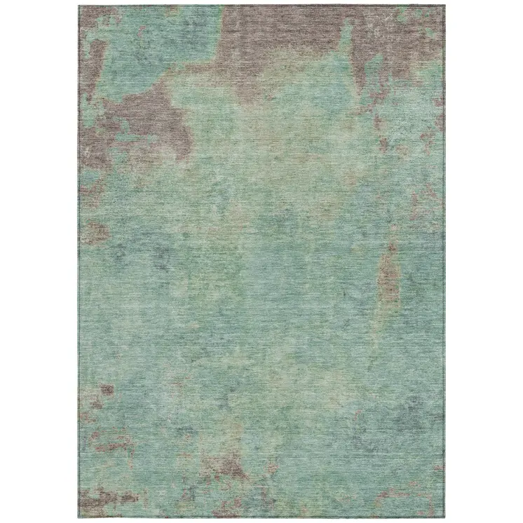 3' X 5' Pale Aqua And Taupe Abstract Washable Indoor Outdoor Area Rug