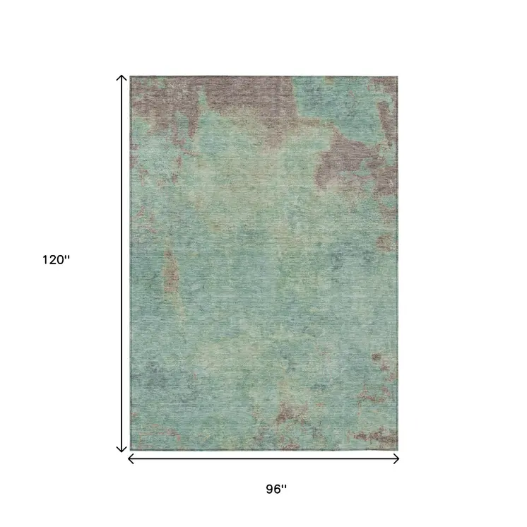 8' X 10' Pale Aqua And Taupe Abstract Washable Indoor Outdoor Area Rug