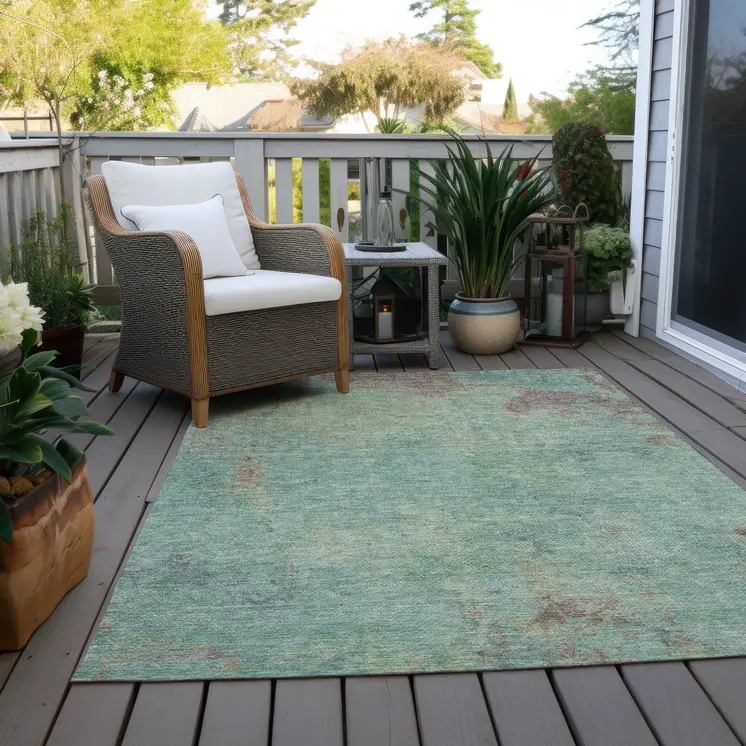 8' X 10' Pale Aqua And Taupe Abstract Washable Indoor Outdoor Area Rug