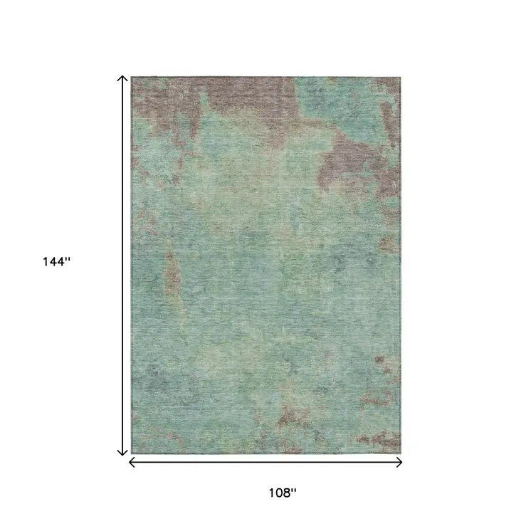 9' X 12' Pale Aqua And Taupe Abstract Washable Indoor Outdoor Area Rug