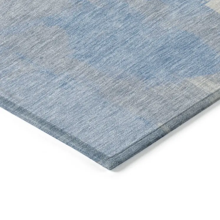 3' X 5' Denim Blue Beige And Ivory Abstract Washable Indoor Outdoor Area Rug