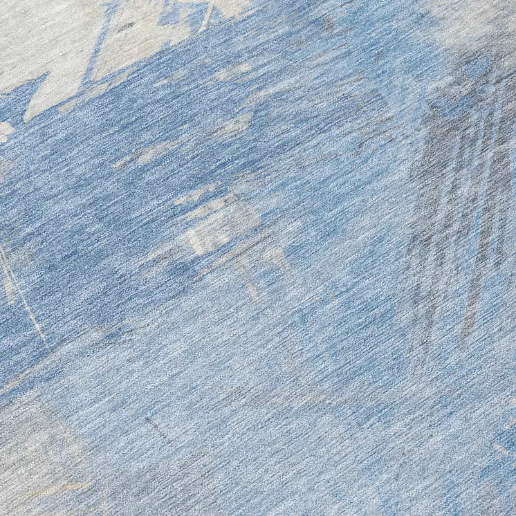 8' Denim Blue Beige And Ivory Round Abstract Washable Indoor Outdoor Area Rug