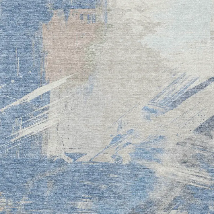 10' X 14' Denim Blue Beige And Ivory Abstract Washable Indoor Outdoor Area Rug