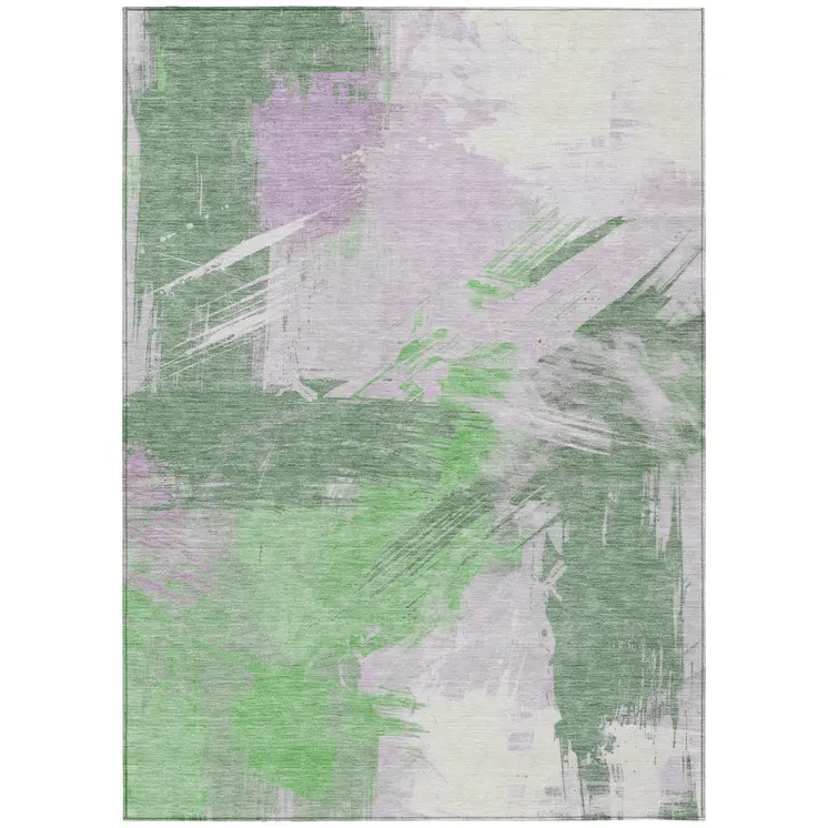 3' X 5' Green Lavender And Ivory Abstract Washable Indoor Outdoor Area Rug