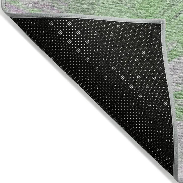 3' X 5' Green Lavender And Ivory Abstract Washable Indoor Outdoor Area Rug