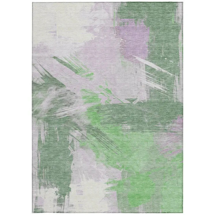 3' X 5' Green Lavender And Ivory Abstract Washable Indoor Outdoor Area Rug