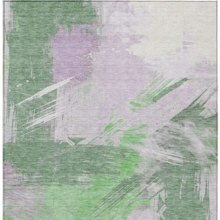 8' X 10' Green Lavender And Ivory Abstract Washable Indoor Outdoor Area Rug