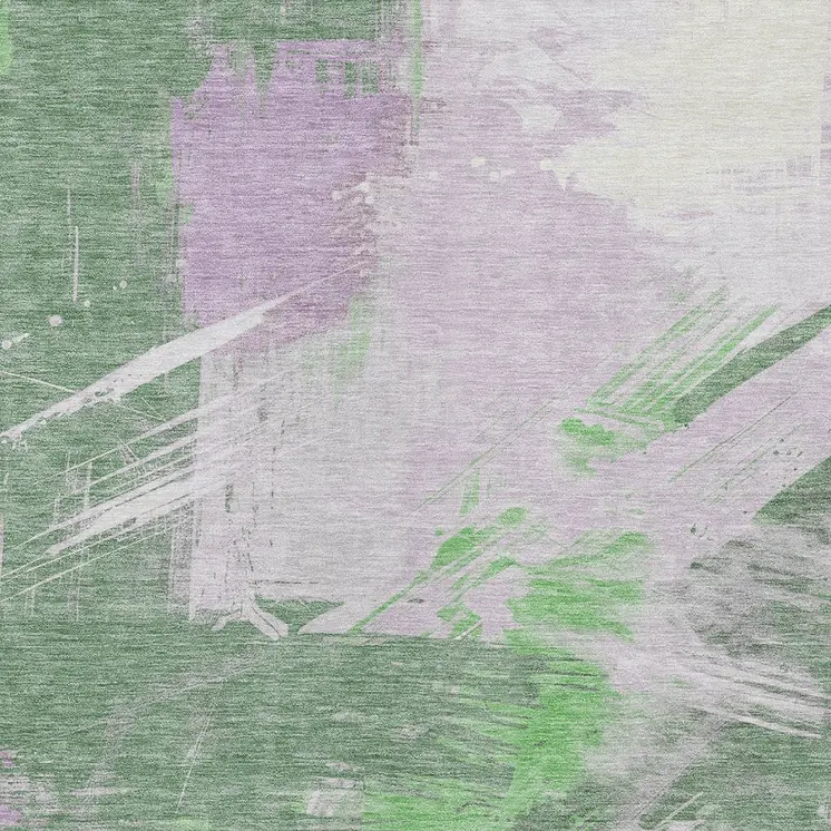 8' X 10' Green Lavender And Ivory Abstract Washable Indoor Outdoor Area Rug