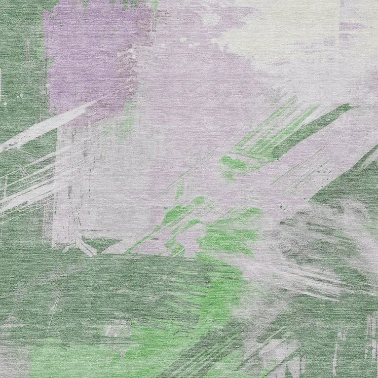 9' X 12' Green Lavender And Ivory Abstract Washable Indoor Outdoor Area Rug