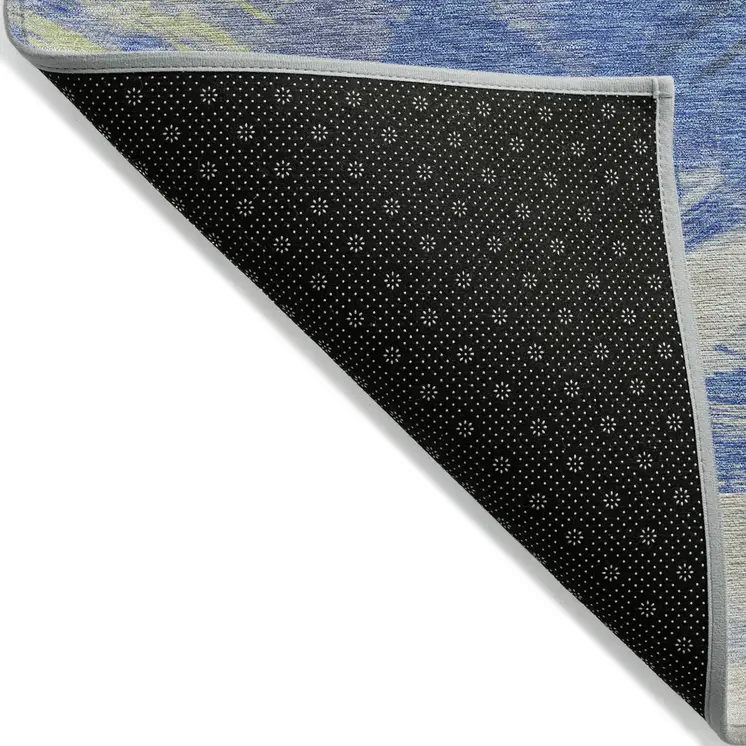 3' X 5' Navy Blue Green And Ivory Abstract Washable Indoor Outdoor Area Rug