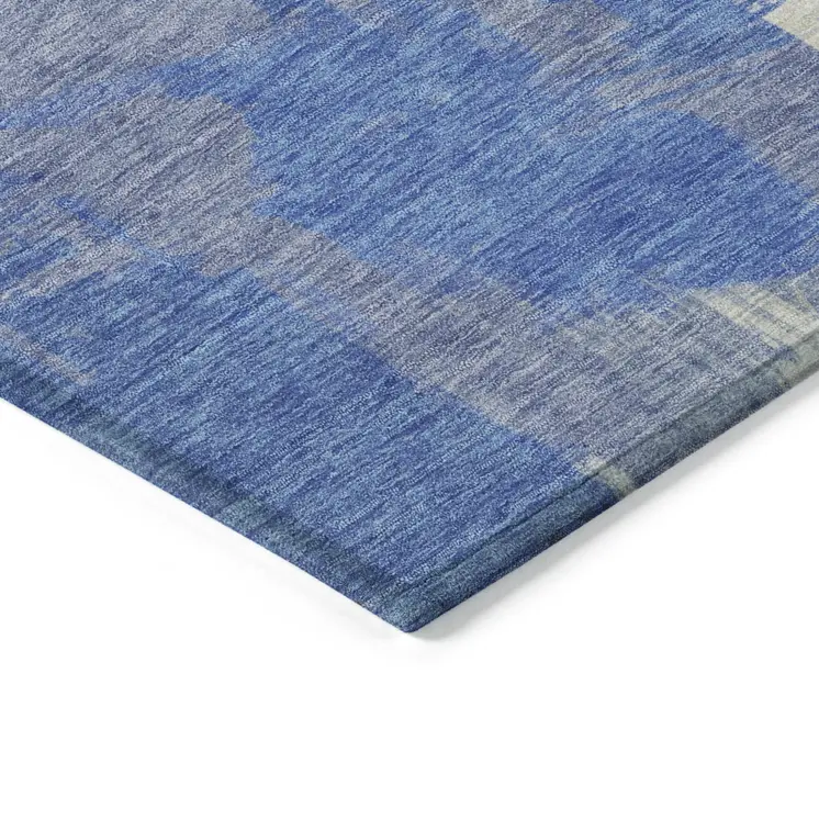 3' X 5' Navy Blue Green And Ivory Abstract Washable Indoor Outdoor Area Rug