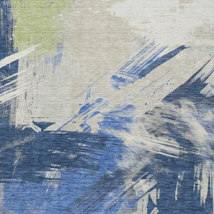 8' X 10' Navy Blue Green And Ivory Abstract Washable Indoor Outdoor Area Rug