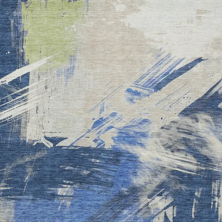10' X 14' Navy Blue Green And Ivory Abstract Washable Indoor Outdoor Area Rug