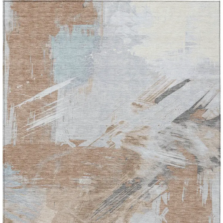 5' X 8' Rust Gray And Ivory Abstract Washable Indoor Outdoor Area Rug