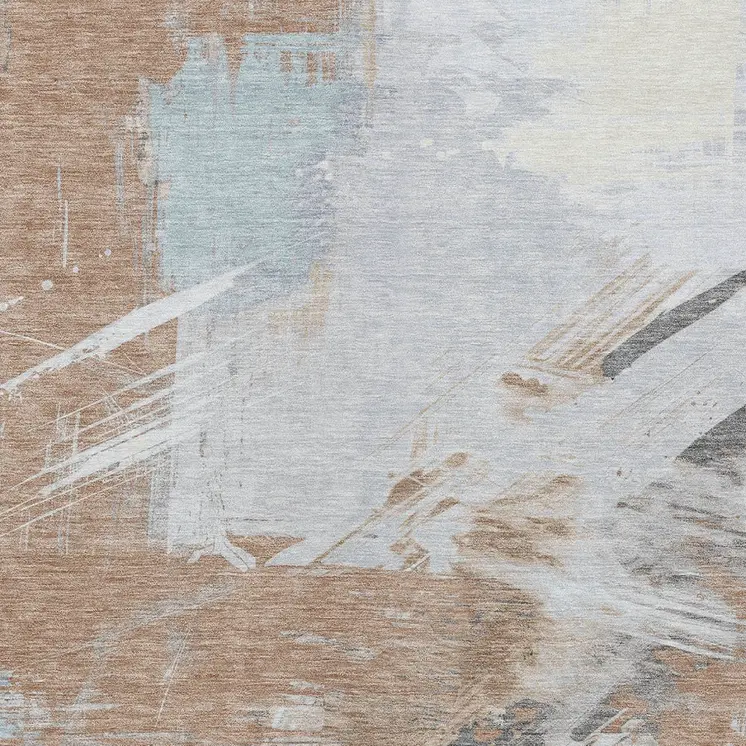 5' X 8' Rust Gray And Ivory Abstract Washable Indoor Outdoor Area Rug