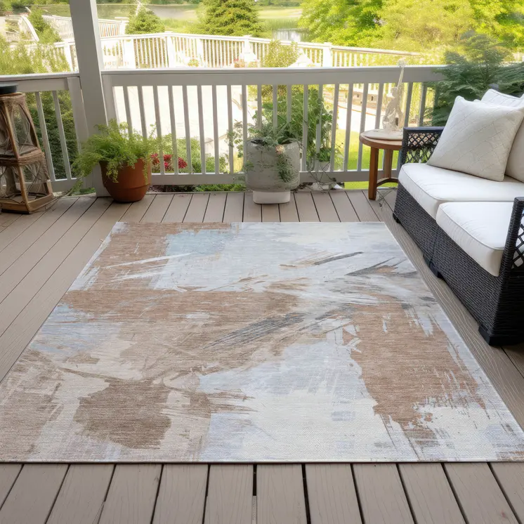 5' X 8' Rust Gray And Ivory Abstract Washable Indoor Outdoor Area Rug
