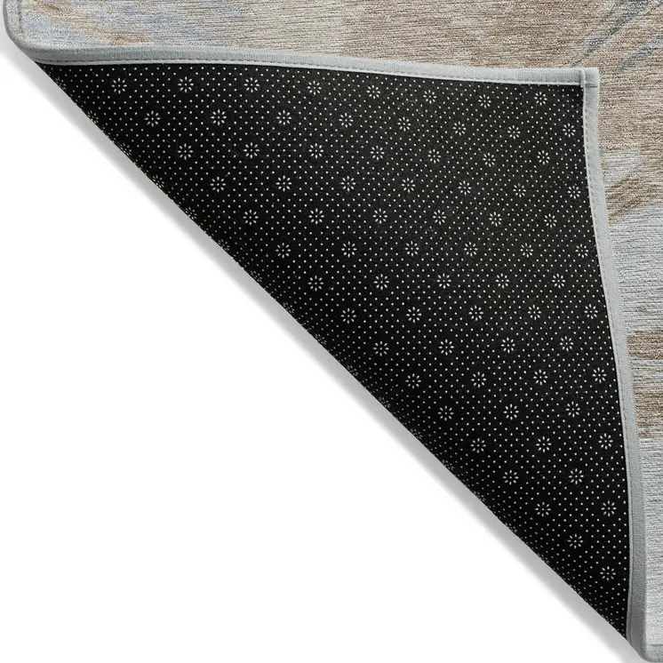 8' Rust Gray And Ivory Round Abstract Washable Indoor Outdoor Area Rug
