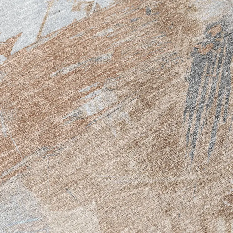 8' Rust Gray And Ivory Round Abstract Washable Indoor Outdoor Area Rug