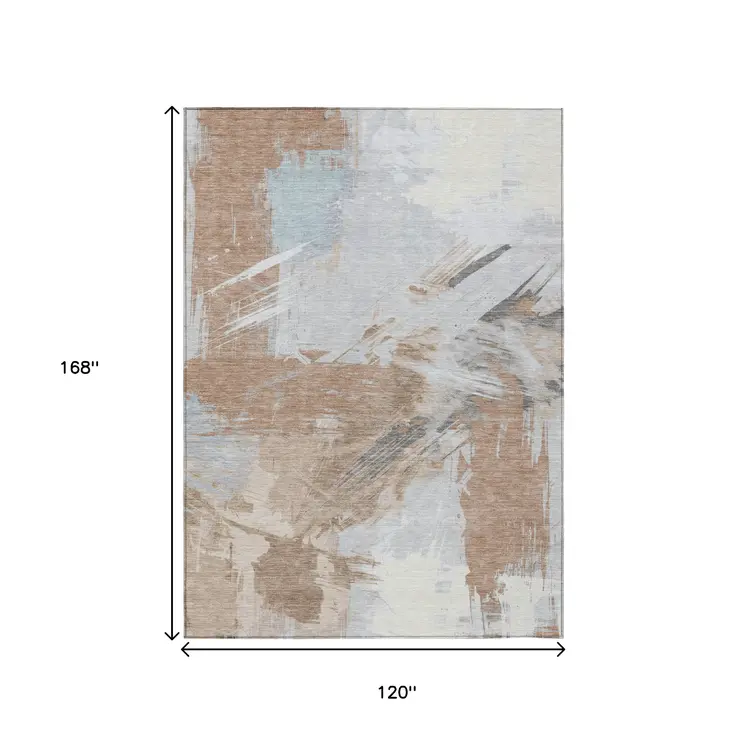 10' X 14' Rust Gray And Ivory Abstract Washable Indoor Outdoor Area Rug