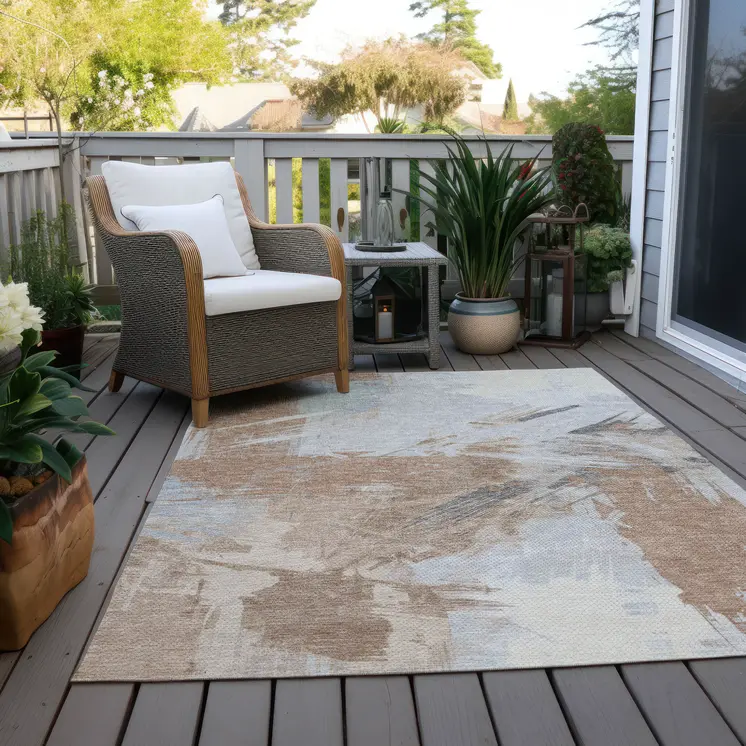 10' X 14' Rust Gray And Ivory Abstract Washable Indoor Outdoor Area Rug