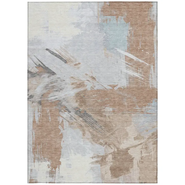 10' X 14' Rust Gray And Ivory Abstract Washable Indoor Outdoor Area Rug
