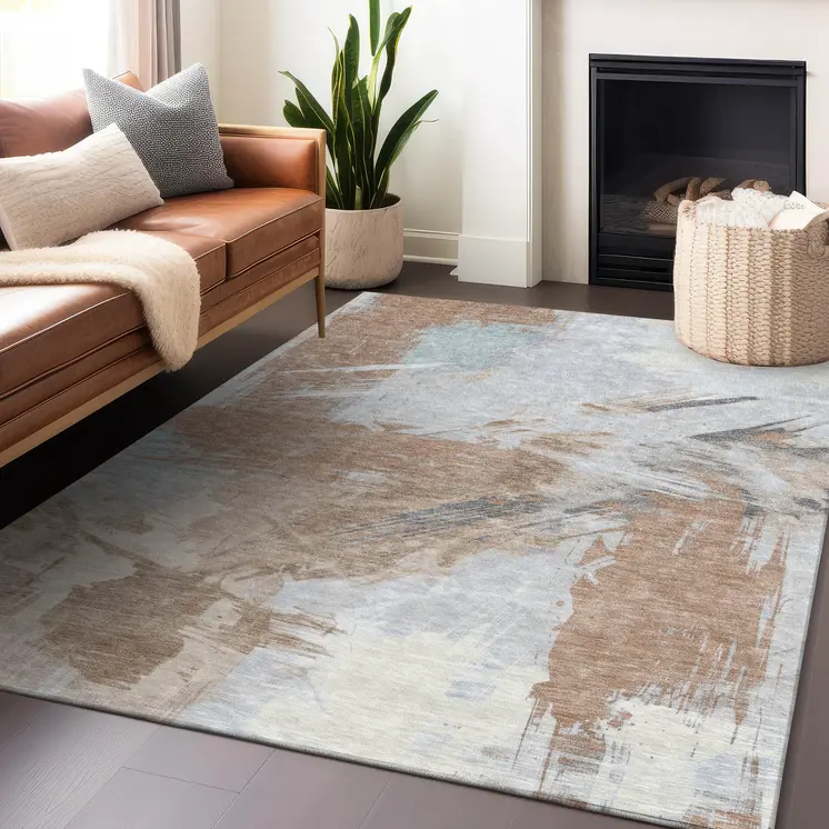 10' X 14' Rust Gray And Ivory Abstract Washable Indoor Outdoor Area Rug