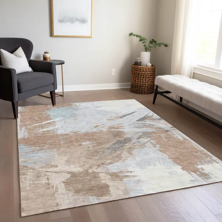 10' X 14' Rust Gray And Ivory Abstract Washable Indoor Outdoor Area Rug