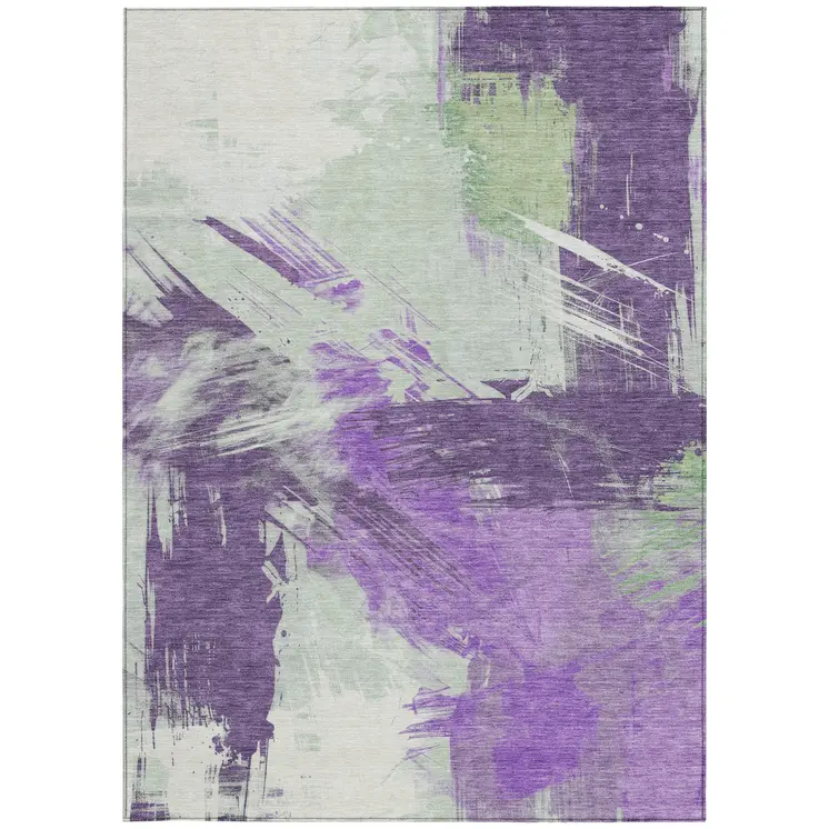 8' X 10' Purple Mint Green And Ivory Abstract Washable Indoor Outdoor Area Rug