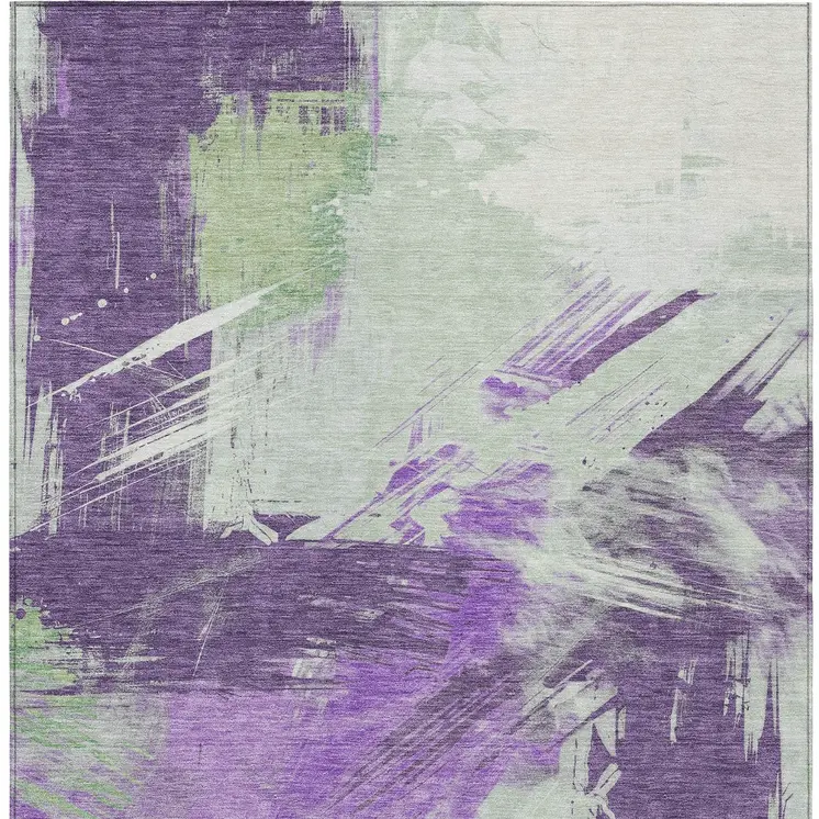 9' X 12' Purple Mint Green And Ivory Abstract Washable Indoor Outdoor Area Rug
