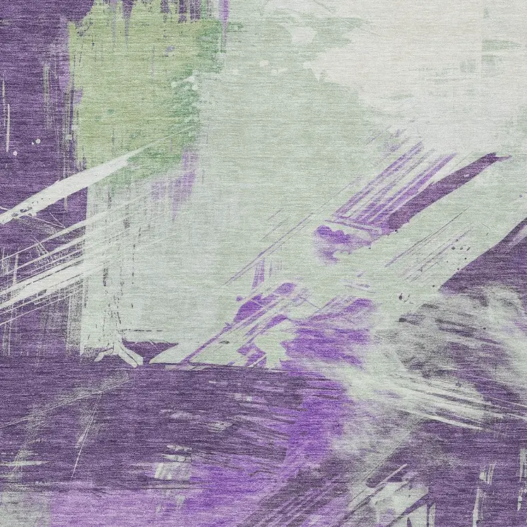 10' X 14' Purple Mint Green And Ivory Abstract Washable Indoor Outdoor Area Rug
