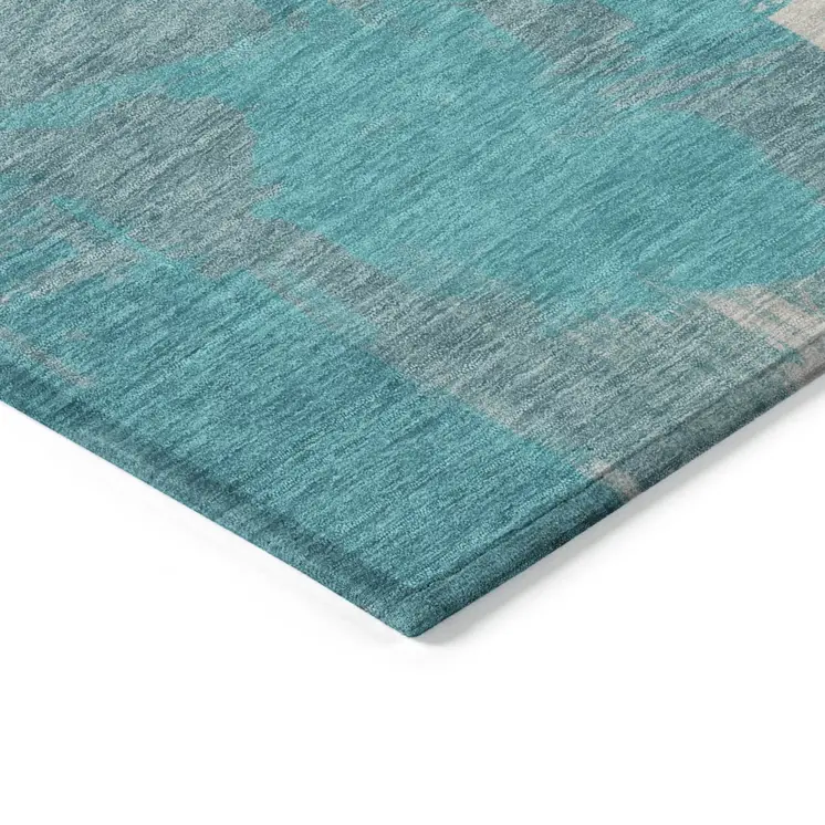 5' X 8' Teal Blue Charcoal And Beige Abstract Washable Indoor Outdoor Area Rug
